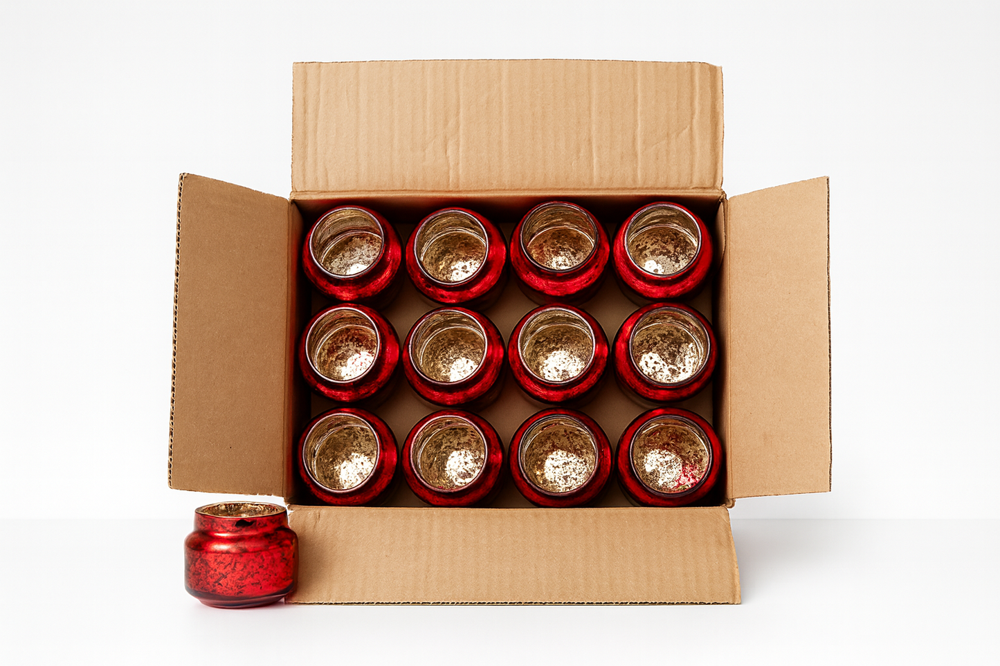 Frasco de vidrio rojo mini caja 12 piezas